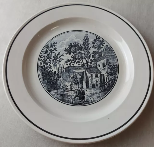 Ancienne assiette, décor paysage, en céramique de Sarreguemines