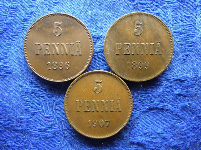 Finland 5 Pennia 1896, 1899, 1907, Km15