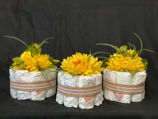 3 single-tier baby diaper cakes -  baby shower centerpiece -