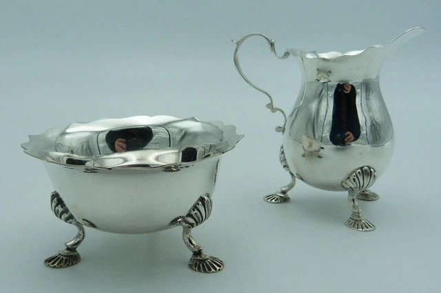 Cute Solid Silver Georgian Style Cream / Milk Jug with Sugar Bowl with nice feet