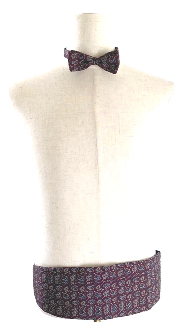 Silk Bow Tie & Cummerbund Set Retro 90s 80s Vintage Designer Robert Stock