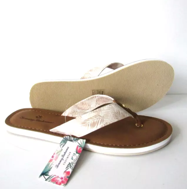 Tommy Bahama Beige Canvas Print Flip-Flop Cushioned Sandals Womens size 7