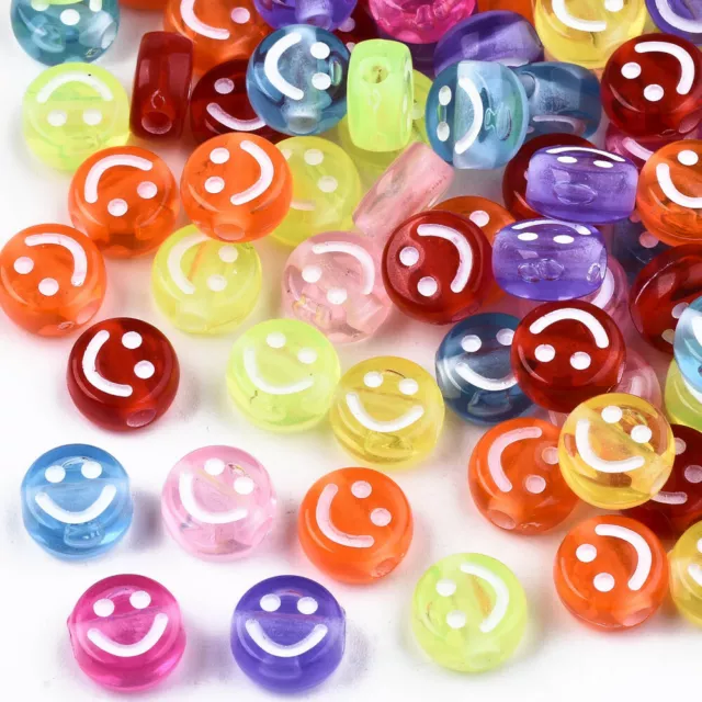 100 Kunststoff Perlen Emoji smiley Bunte 10mm Fädelperlen Schmuck Handwerk D45