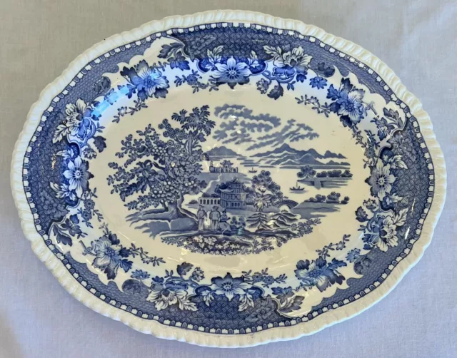 1930’s Woods Burslem Seaforth Serving Platter Blue & White Perfect Vintage