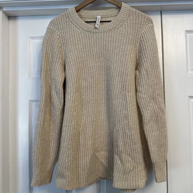 Athleta Womens Large Wool Blend Sweater Pullover Chunky Knit Oatmeal