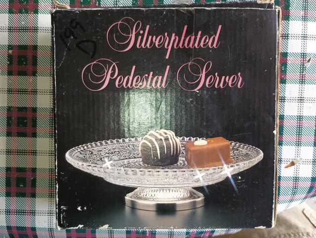Silverplated Pedestal Server (AC 13922) 6" Glass Platter w Silver Plate Pedestal
