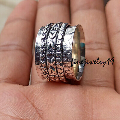 Solid 925 Sterling Silver Wide Band Spinner Ring Meditation Statement Ring Y75