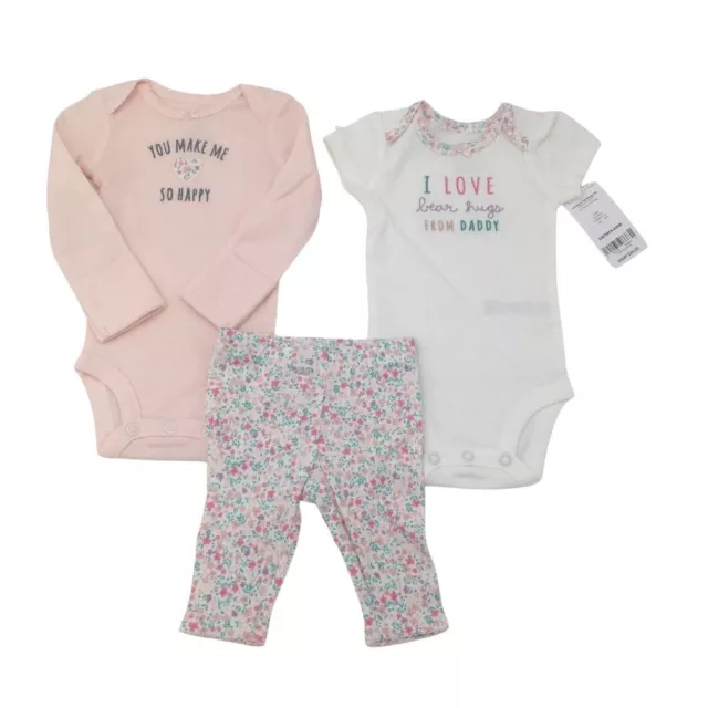 New Carter's Baby Girls Infants 3 Piece Layette Set Bodysuits Pants Set Size NB