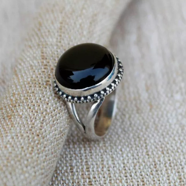 Black Onyx Gemstone 925 Sterling Silver Ring Mother's Day Jewelry  EM- 47