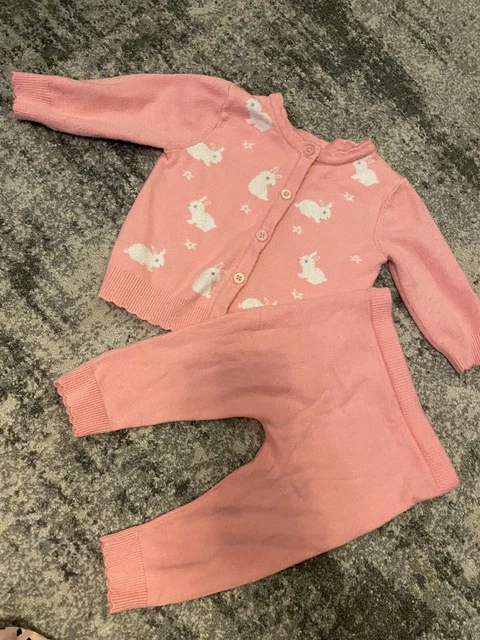 baby girl pink bunny 2 piece cardigan outfit 3-6 months nutmeg set so so soft!!