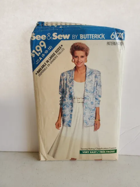 6174 Butterick SEWING Pattern Misses Loose Fitting Jacket Top Skirt See & Sew