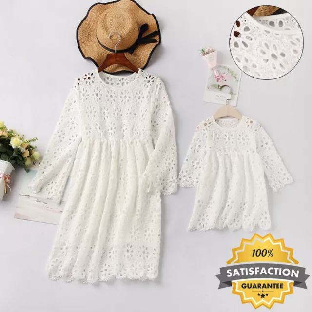 Family Matching Mother Mommy Daughter Dresses Women Floral Lace Dress Girls