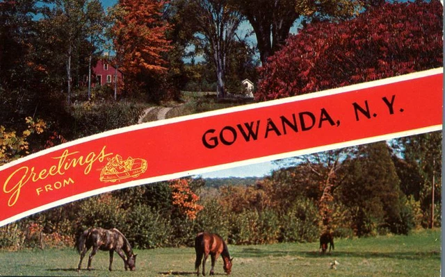 Greetings from Gowanda NY, New York - Horses and Rural Scene - pm 1966