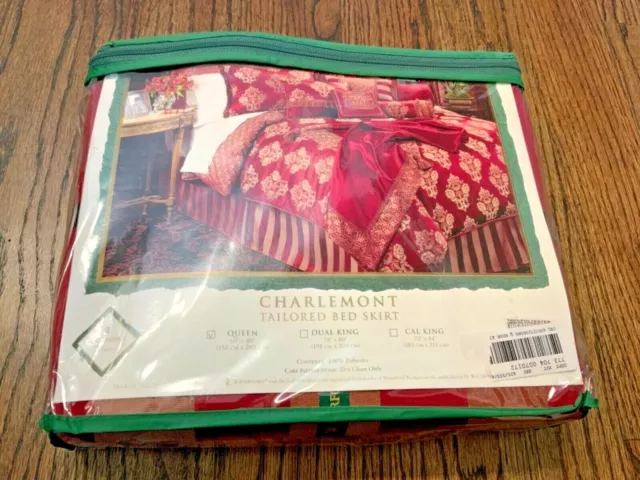 Nueva falda de cama Waterford Linen Charlemont talla queen a medida roja inodoro 80 pulgadas