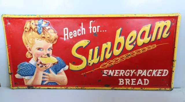 Vintage SUNBEAM ENERGY PACKED BREAD   AM Sign Co 3-55 Embossed