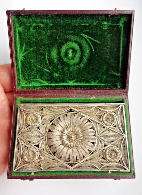 ANTICO c1900 INDIANO ORIENTALE? CUSTODIA CARTA IN FILIGRANA ARGENTO MASSICCIO