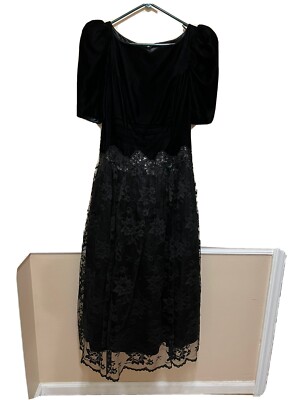 vintage Scott McClintock 80s 90s Black Velvet Dress Formal Tea Length Elegant 6