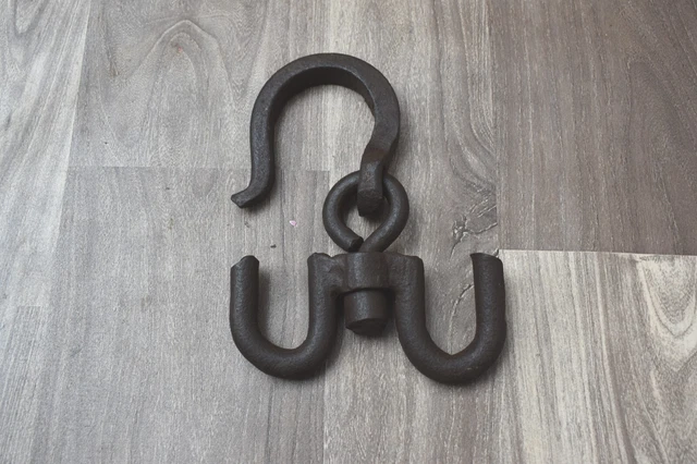 Vtg Wrought Iron Swivel Double Hook Meat Hanging Butchers beam Hook barn decor