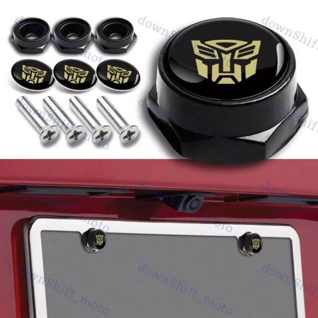 AUTOBOT Transformers metal car license plate frame screw bolt cap cover Black X4