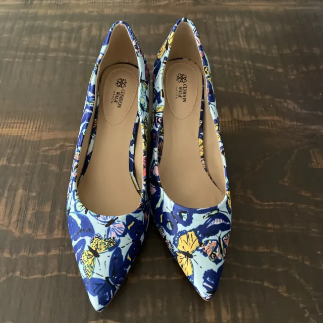 Avon Cushion Walk Women’s Blue Butterfly Pointed Toe Pumps Heels Shoes Size 9