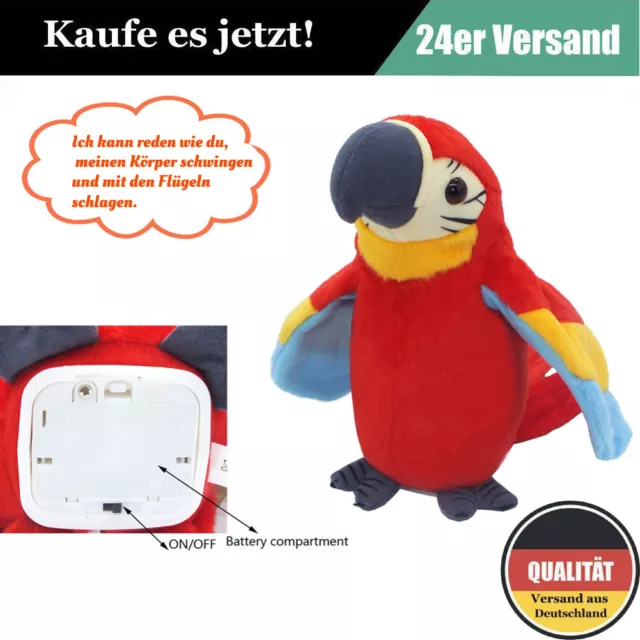 Sprechender singender tanzender Papagei Plaudertier Spielzeug Plüschvogel Rot DE