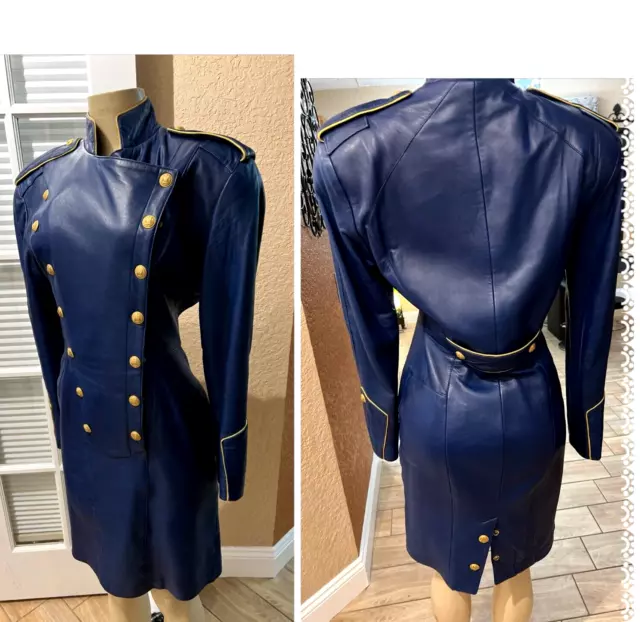 VTG Michael Hoban For North Beach Leather  Blue Military Style Dress M details