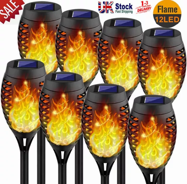 4/8Pcs Solar Flickering Flame Effect LED Torch Lights Outdoor Garden Stake Lamp