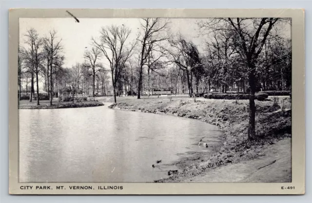 Mount Mt. Vernon Illinois City Park Vtg Postcard View 1940s Opdyke IL Cancel