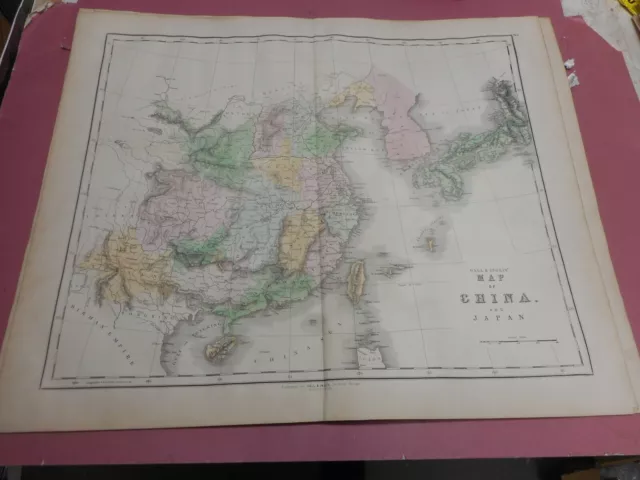 100% Original Large China Japan  Map By Gall Inglis C1856 Vgc Coloured