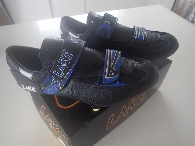 LAKE CYCLING  Size 8.5 Road Shoes Black Blue Performance CX 101 + SPD SL Cleats