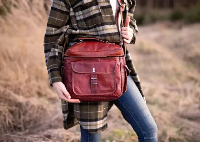 Genuine Leather Unisex Vintage Brown Cross Body Camera Bag For Photographers