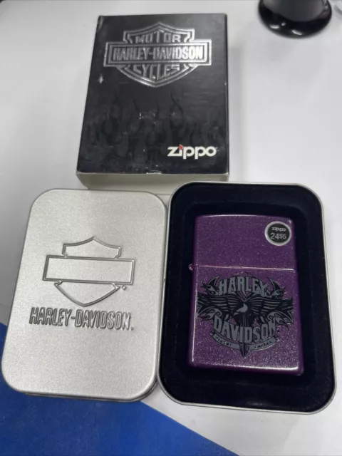 Zippo 2008 Harley Davidson Eagle Wings Purple Shmer Lighter Sealed In Box R931