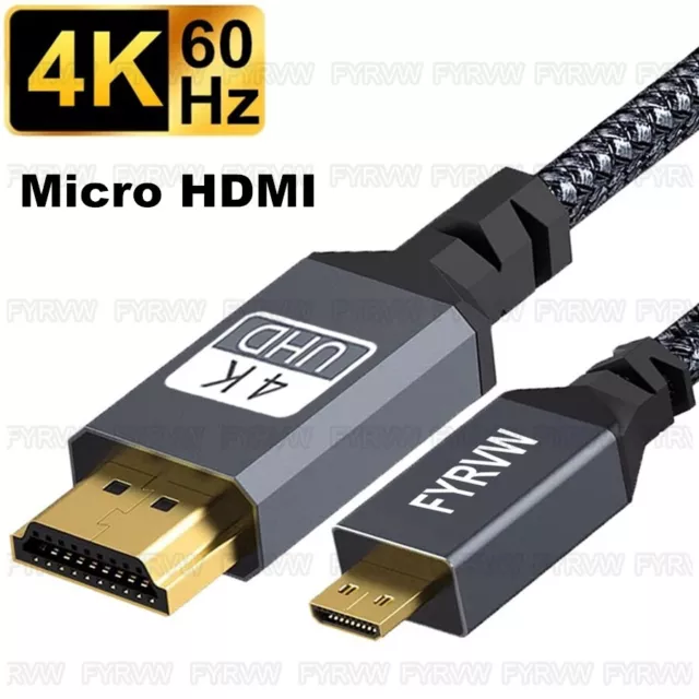 4K Micro HDMI to HDMI Cable 4K HDR ARC For GoPro Hero Raspberry Pi 4 Sony Nikon