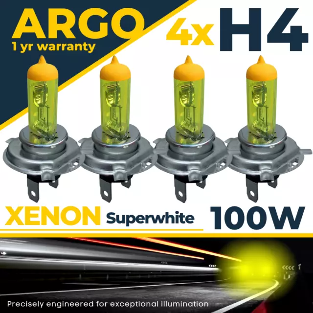 4x H4 Amarillo Faro Bombillas Xenon 100w Set Brighter Antiniebla 472 P43t Doble