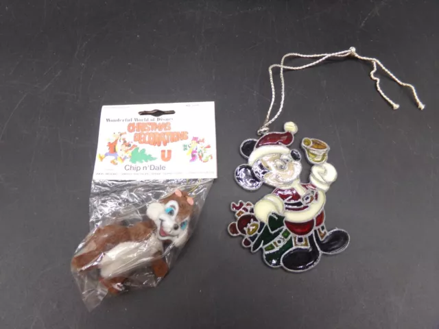 Mickey Mouse Stained Glass Santa Hang Christmas/ Disney Chip N Dale Ornament-