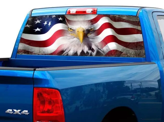 P423 Flag Eagle Camo Rear Window Tint Graphic Decal Wrap Back Pickup Graphics