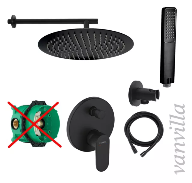 vanvilla Duschset Regendusche m. Armatur Hansgrohe HGS10-ob schwarz Unterputz