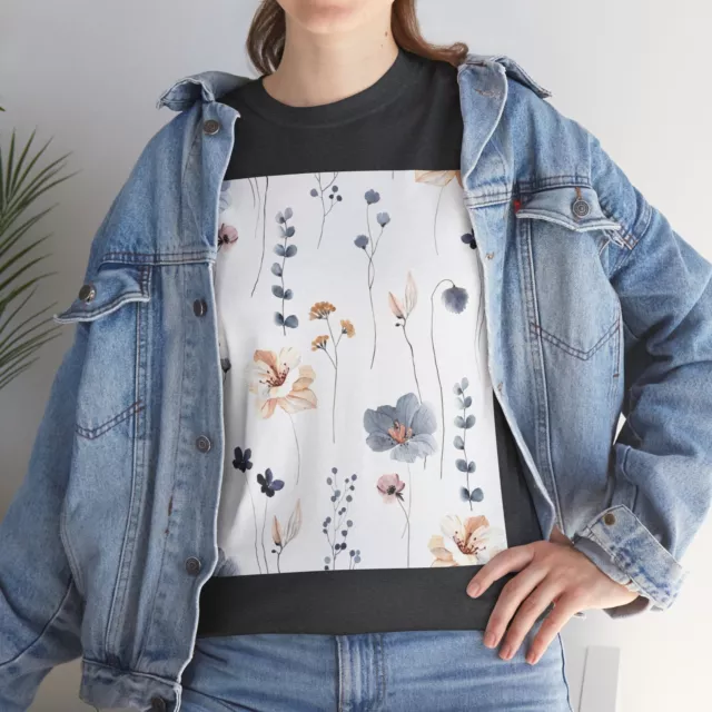 Floral Seamless Pattern with Abstract Blue Beige Flowers Unisex Heavy Cotton Tee