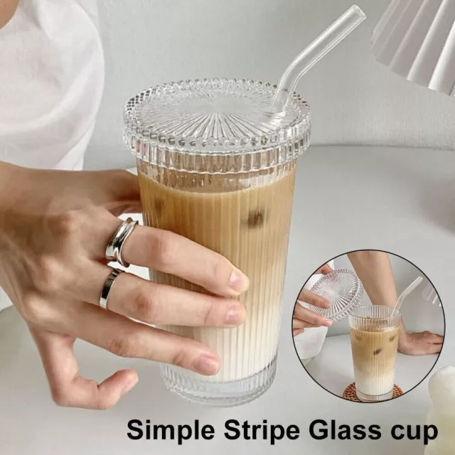 qualité Transparent Tasse à café au lait Thé Tasse Mug Tasse en verre à rayures