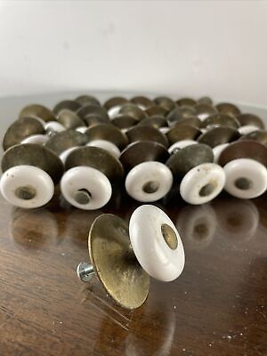 Antique Porcelain and Brass Pull Knobs for Drawer Cabinet Patina Brass (20)