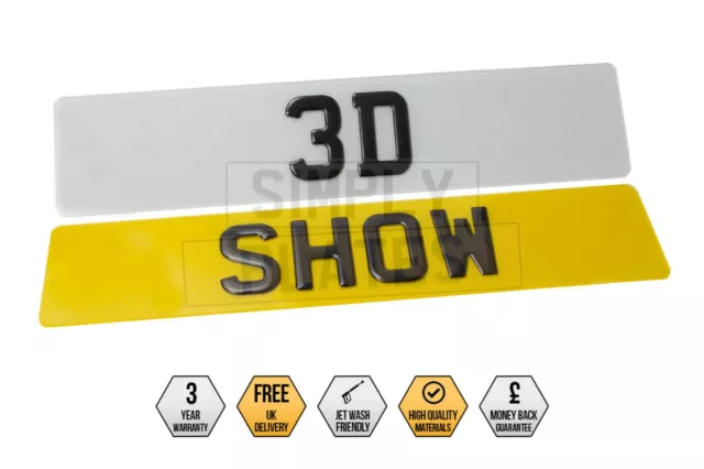 PAIR Of 3D Gel SHOW PLATES Novelty Reg UK Number Plates Domed Gloss Black