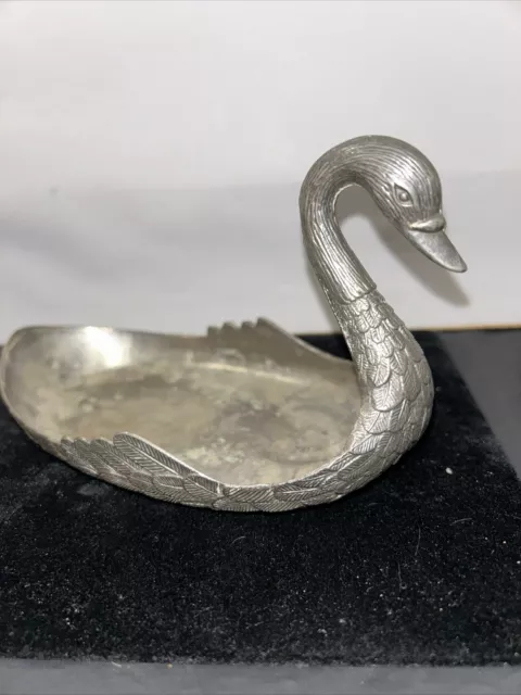 Vintage Metal Swan Jewelry Trinket Dish Tray