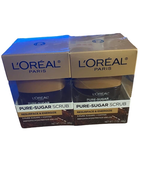 L'Oreal Pure Sugar Scrub Resurface Energize 1,7 oz 3 Pure Sugars café paquete de 2