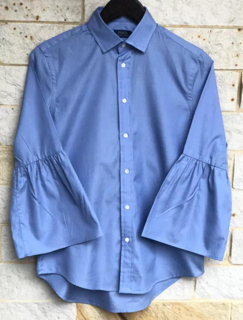 BNWT Polo Ralph Lauren Womens Shirt Size 4 Blue Flare Sleeve Cotton