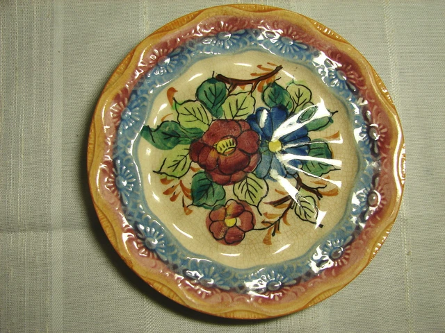 Vintage Hand Painted Made in Japan Floral Majolica 6.5" Plate