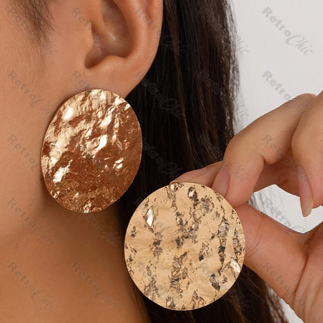 Enormi Orecchini A Borchia ZARA DUP, Bicolore Oro/argento, Martellati, Stile Retro