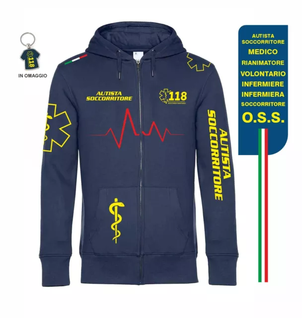 Felpa con ZIP  BLU SOCCORSO SANITARIO 118 abbigliamento personalizzato