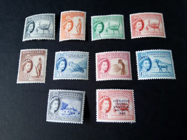 QEII Somaliland Definitives 1953 -  10 Mint Very Lightly Hinged Examples