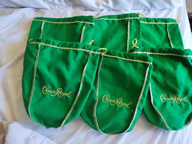 Lot of 6 Crown Royal  Green Drawstring Bags 9" Medium Size