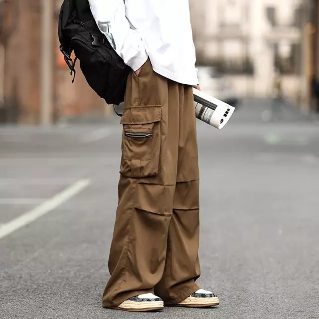 Men's Cargo Pants Trousers Baggy Loose Straight Wide Leg Casual Sports Hip  Hop